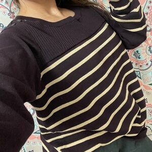 Liz Claiborne 0X Striped Purple and Cream Sweater